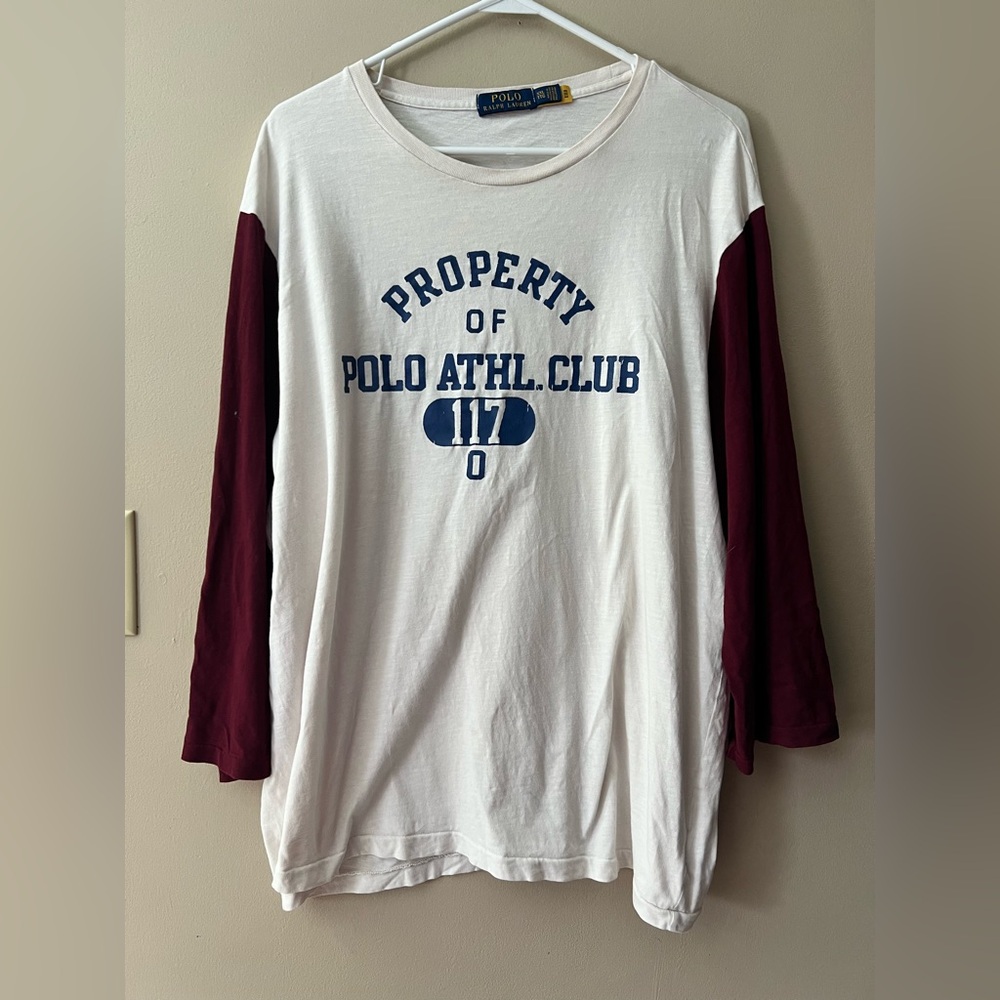 Polo Ralph Lauren XXL Athletic club graphic baseball t-shirt in white/burgandy